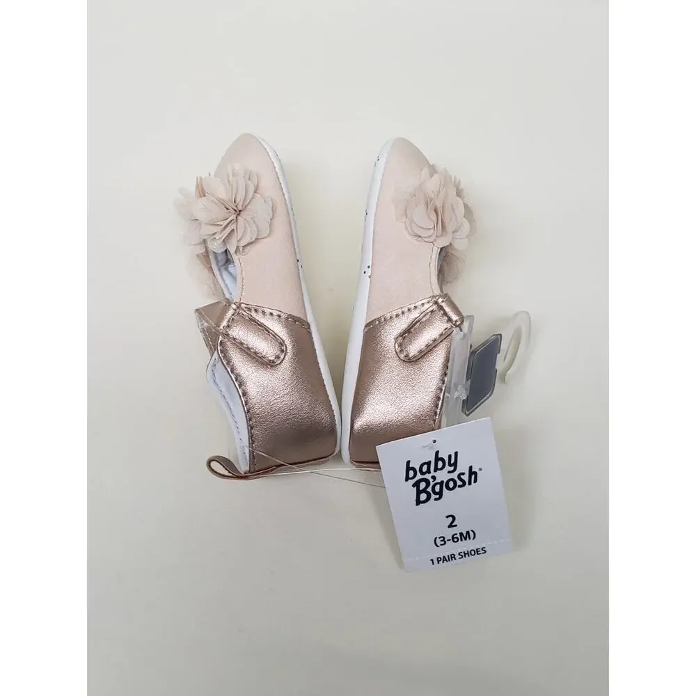 Baby Bgosh Flower Ballerina Style Velcro Slide on Shoes - Size 2 3-6 Months